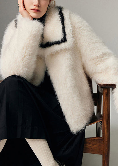 Abrigos sueltos de piel sintética de zorro grueso con cuello Peter Pan blanco natural para invierno