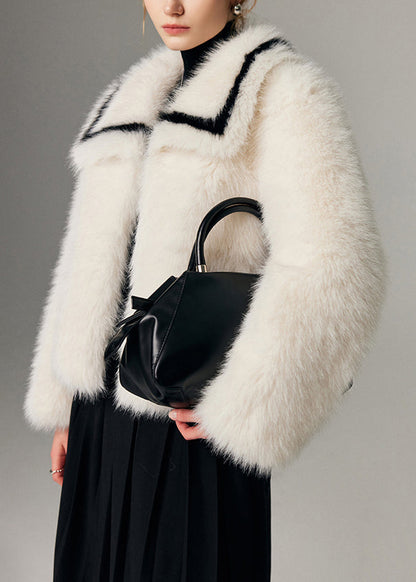 Abrigos sueltos de piel sintética de zorro grueso con cuello Peter Pan blanco natural para invierno