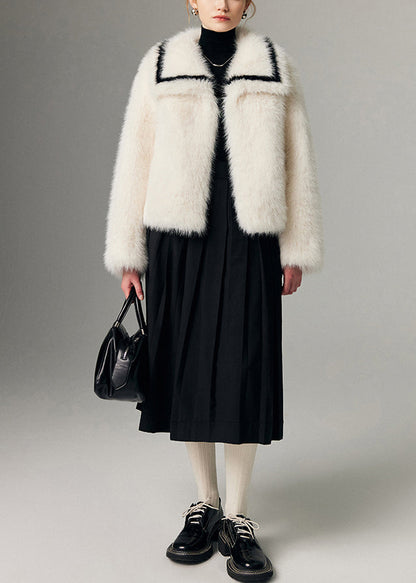 Abrigos sueltos de piel sintética de zorro grueso con cuello Peter Pan blanco natural para invierno