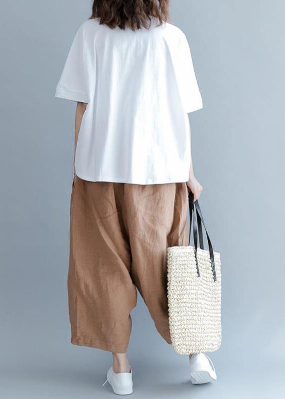 Natural White cotton box top Indian Cotton Short Sleeve Animal Round Neck Blouse - SooLinen