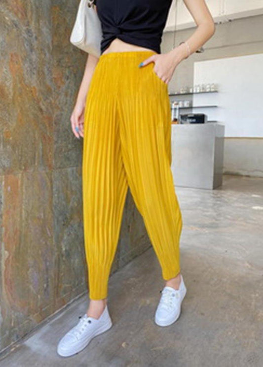 Natural Yellow Chiffon Harem Pants Summer - SooLinen
