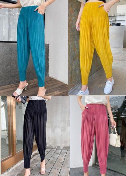 Natural Yellow Chiffon Harem Pants Summer - SooLinen