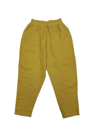 Natural Yellow Pockets Cotton Linen  Pants Summer - SooLinen