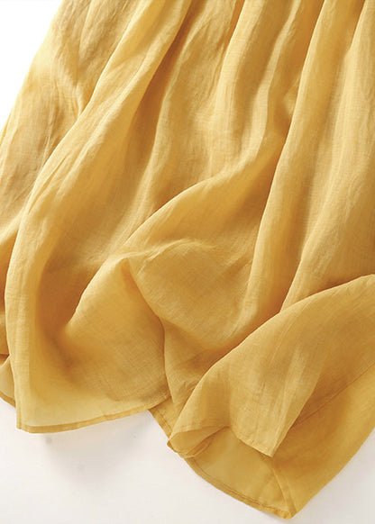 Natural Yellow Wrinkled Patchwork Long Dress Short Sleeve