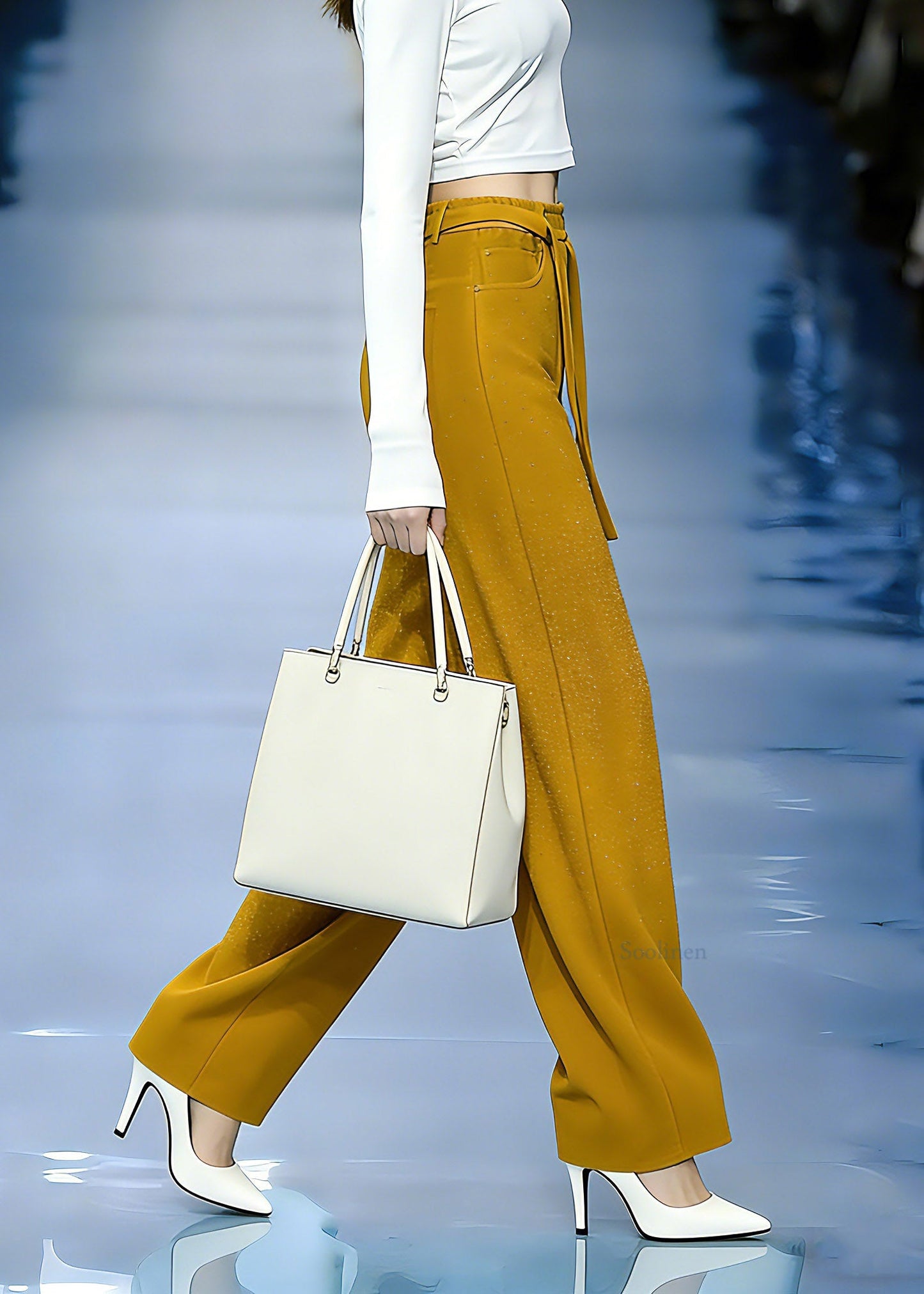 Natural Yellow Zircon Elastic Waist Wide Leg Pants