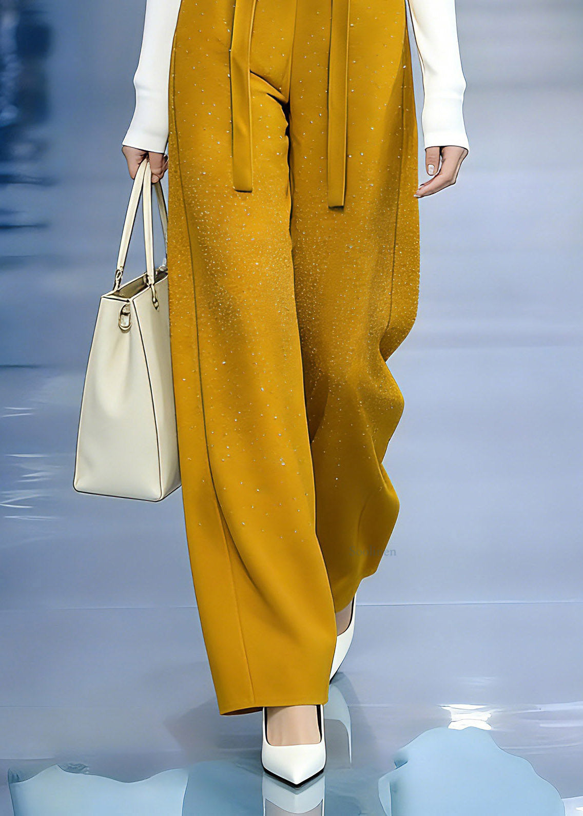 Natural Yellow Zircon Elastic Waist Wide Leg Pants