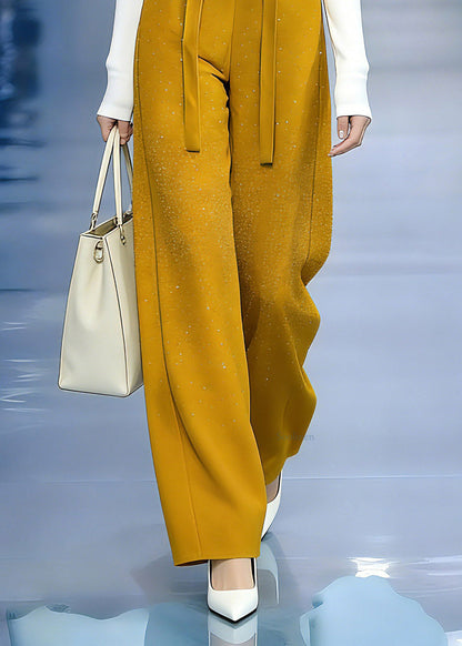Natural Yellow Zircon Elastic Waist Wide Leg Pants