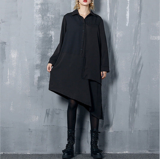 Natürliche asymmetrische Baumwollkleider plus Größe Inspiration schwarzes Kleid