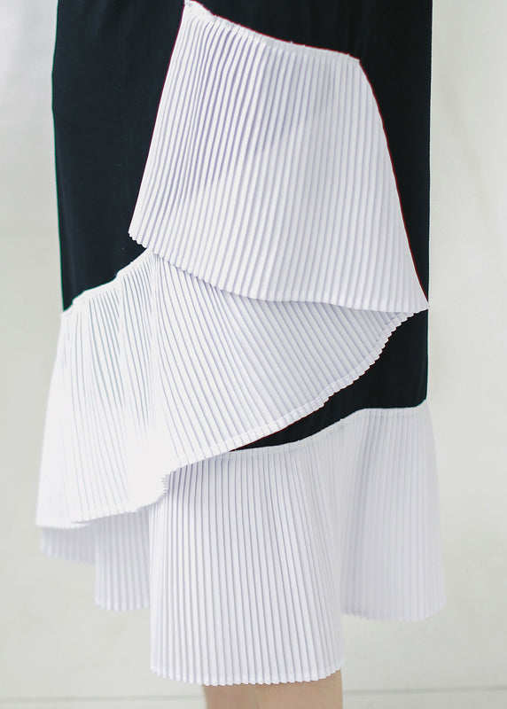 Natürliche schwarze Baumwolle Long Shirts Süßigkeiten Fotografie Patchwork asymmetrische tägliche Sommerkleid