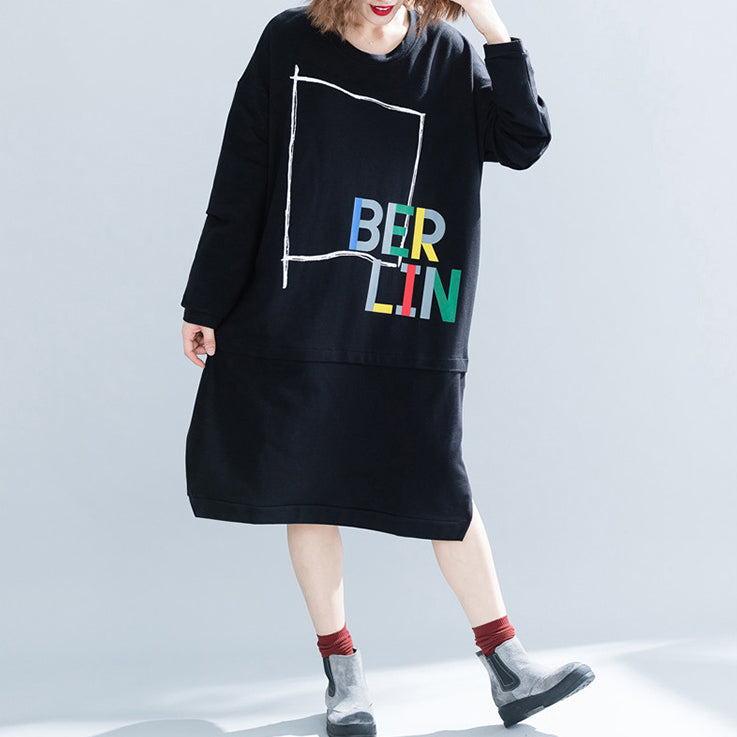 Natürliche schwarze Baumwollkleider Pakistanische Kleiderschränke Kurze Kleider mit Buchstaben