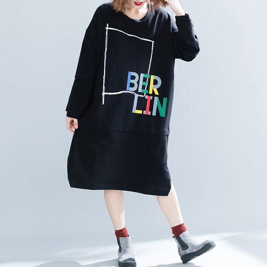 Natürliche schwarze Baumwollkleider Pakistanische Kleiderschränke Kurze Kleider mit Buchstaben