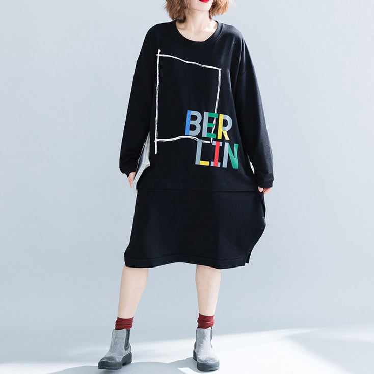 Natürliche schwarze Baumwollkleider Pakistanische Kleiderschränke Kurze Kleider mit Buchstaben