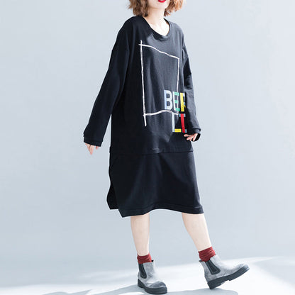 Natürliche schwarze Baumwollkleider Pakistanische Kleiderschränke Kurze Kleider mit Buchstaben