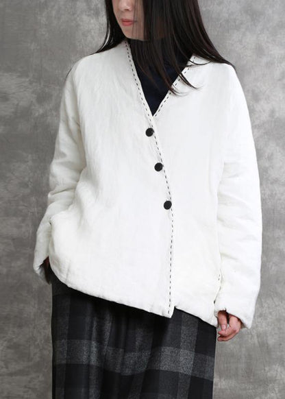 Natural black Fashion trench coat Gifts v neck thick fall jackets - SooLinen