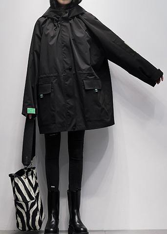 Natural black Plus Size tunic coat Work hooded Cinched  women coats - SooLinen