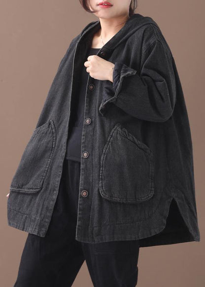 Natural black Plus Size tunic pattern Tutorials side open hooded coat - SooLinen