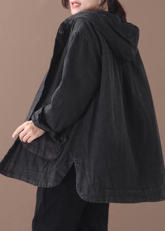 Natural black Plus Size tunic pattern Tutorials side open hooded coat - SooLinen