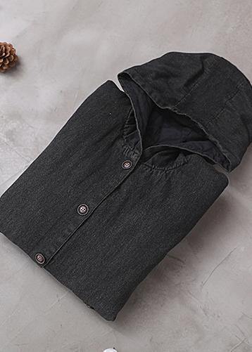 Natural black Plus Size tunic pattern Tutorials side open hooded coat - SooLinen