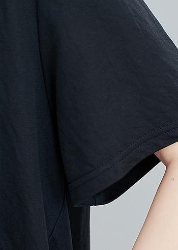 Natural black clothes For Women o neck asymmetric Knee shirts - SooLinen