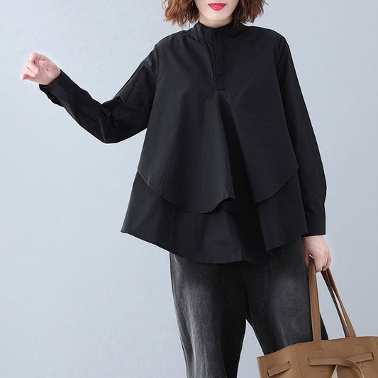 Natürliche schwarze Baumwollkranich-Oberteile Pakistanische Form Stehkragen Button Down Kniehemd