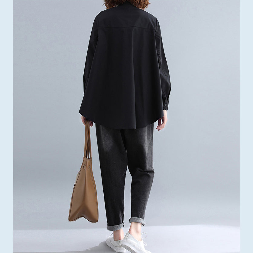 Natürliche schwarze Baumwollkranich-Oberteile Pakistanische Form Stehkragen Button Down Kniehemd