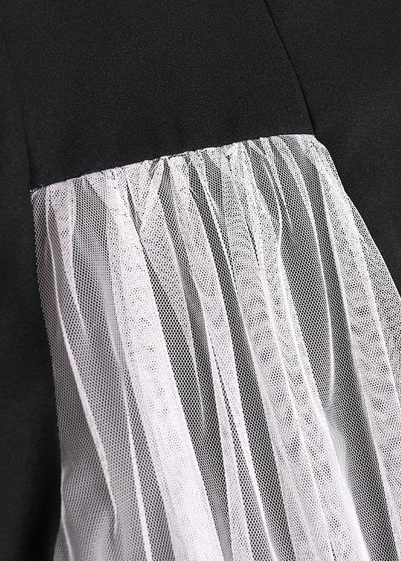 Natural black cotton quilting clothes o neck patchwork tulle Robe summer Dresses - SooLinen