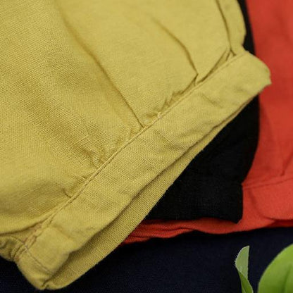 Natural black linen linen women blouses o neck lantern sleeve oversized blouse - SooLinen