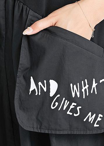 Natural black patchwork Cotton clothes Women big pockets oversized summer Dress - SooLinen