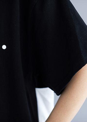 Natural black patchwork cotton quilting clothes side open long summer Dress - SooLinen