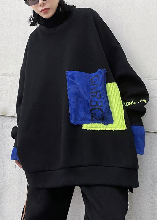 Natural black tunic top Neckline o neck patchwork tops - SooLinen