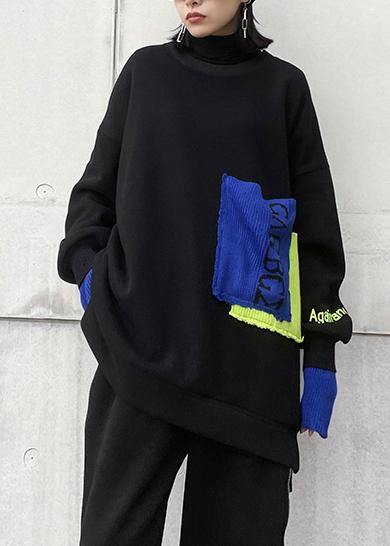 Natural black tunic top Neckline o neck patchwork tops - SooLinen