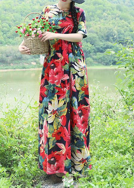 Natural blue linen clothes Fine Shirts prints Maxi summer Dresses - SooLinen