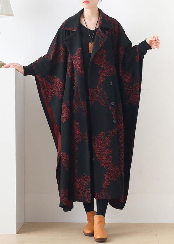 Natural burgundy print Plus Size clothes For Women Notched asymmetric outwears - SooLinen