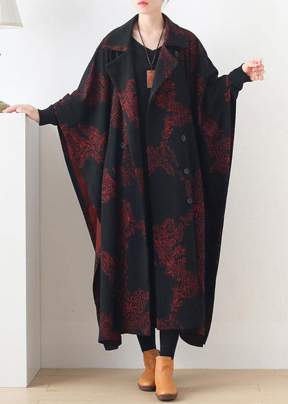 Natural burgundy print Plus Size clothes For Women Notched asymmetric outwears - SooLinen