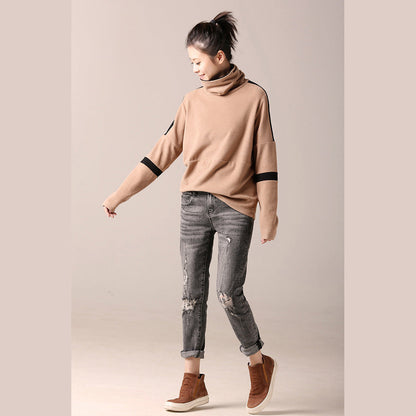 Natürliche Baumwoll-Leinen-Tops Damen Feiner Stehkragen Inspiration Khaki Silhouette Top Patchwork