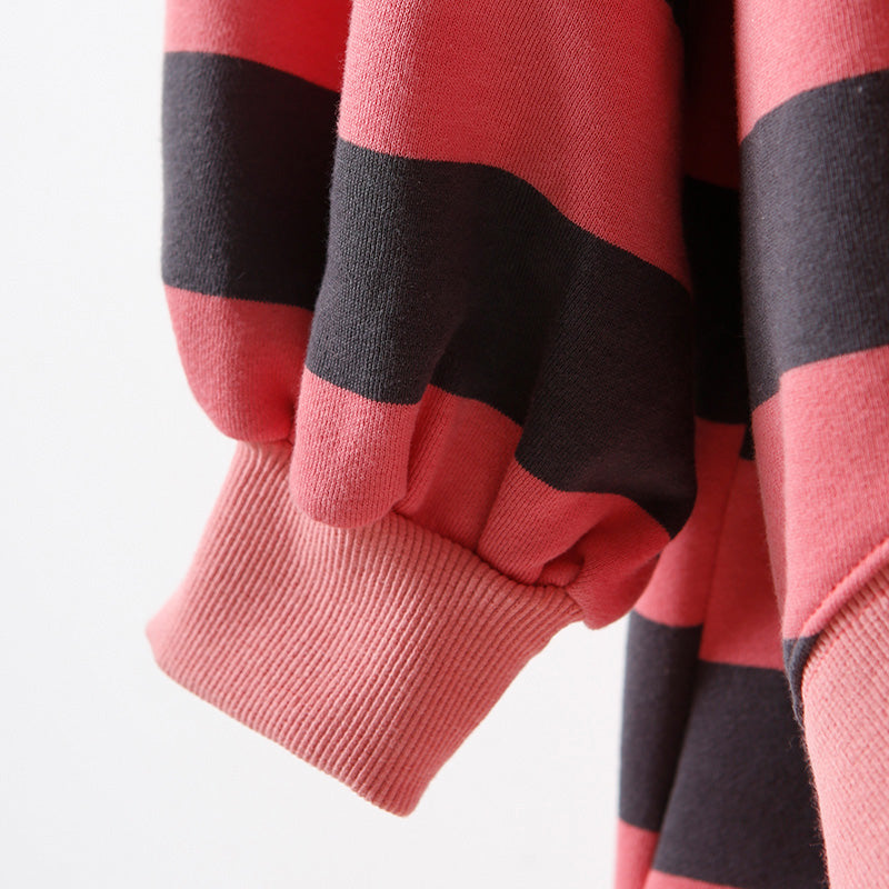 Top-Silhouette aus natürlicher Baumwolle, Bio-O-Ausschnitt, Nähen, rosa gestreift, Plus Size, Frühlingskleidung, Bluse