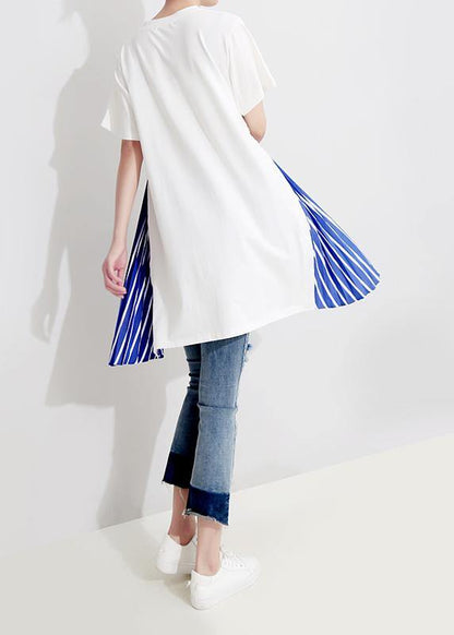 Natural cotton tunic top Casual Cotton Spliced Striped Short Sleeve Blouse - SooLinen