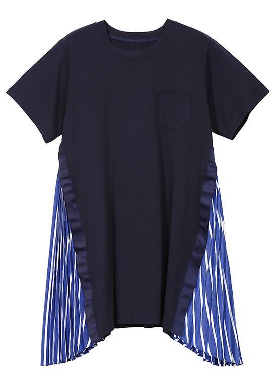 Natural cotton tunic top Casual Cotton Spliced Striped Short Sleeve Blouse - SooLinen