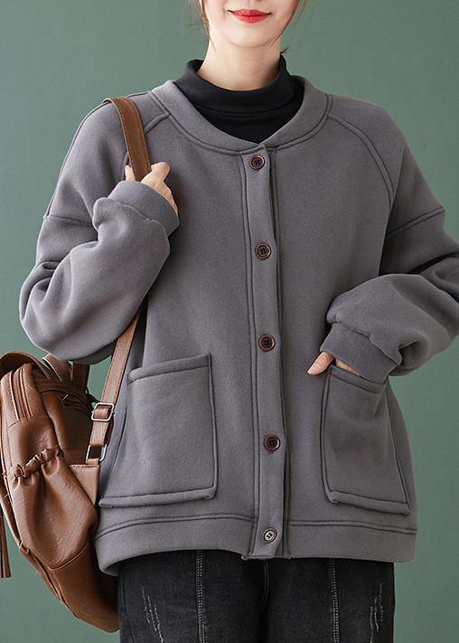 Natural gray Fine coat for woman Gifts o neck Button Down coats - SooLinen