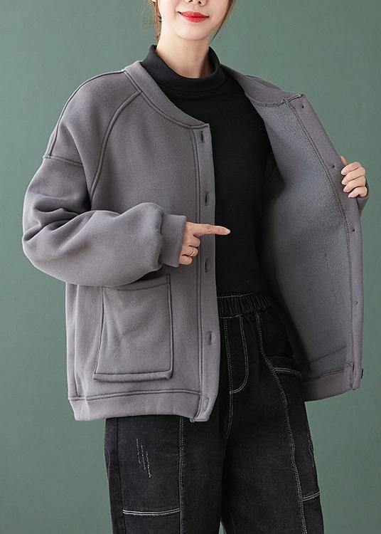 Natural gray Fine coat for woman Gifts o neck Button Down coats - SooLinen