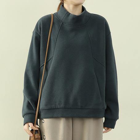 Natural green tops women blouses Wardrobes high neck patchwork  blouses - SooLinen