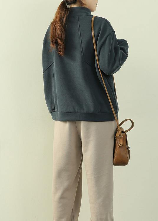 Natural green tops women blouses Wardrobes high neck patchwork  blouses - SooLinen