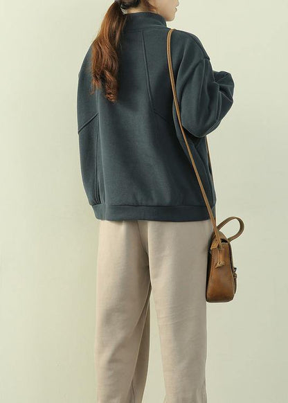 Natural green tops women blouses Wardrobes high neck patchwork  blouses - SooLinen