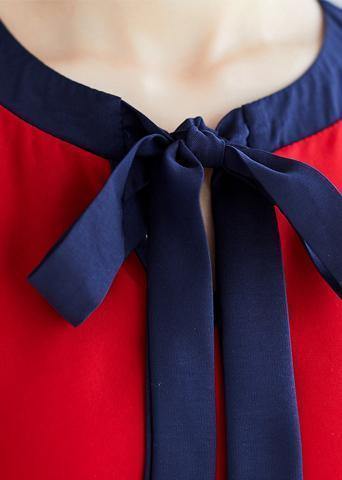 Natural half sleeve chiffon clothes For Women Fashion Neckline red A Line Dresses Summer - SooLinen