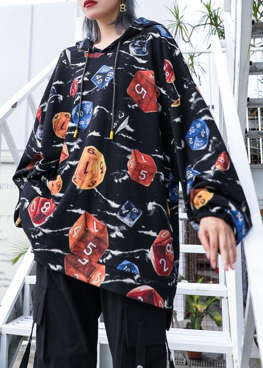 Natural hooded cotton clothes For Women Photography black prints shirts fall - SooLinen