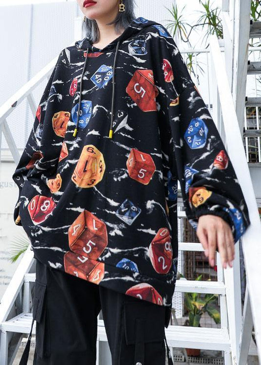 Natural hooded cotton clothes For Women Photography black prints shirts fall - SooLinen