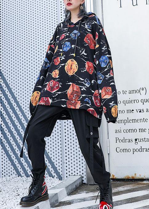 Natural hooded cotton clothes For Women Photography black prints shirts fall - SooLinen