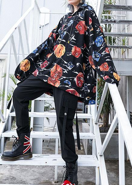 Natural hooded cotton clothes For Women Photography black prints shirts fall - SooLinen