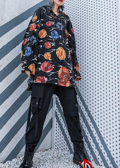 Natural hooded cotton clothes For Women Photography black prints shirts fall - SooLinen