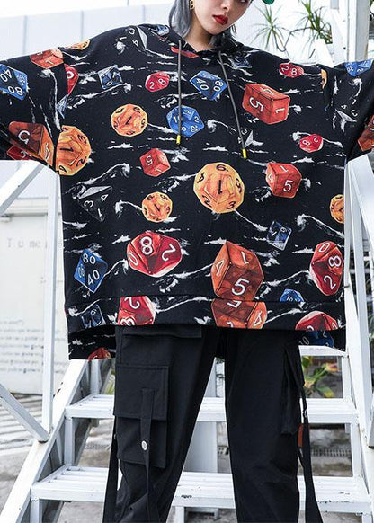 Natural hooded cotton clothes For Women Photography black prints shirts fall - SooLinen